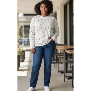 Lane Bryant White Winter Ski Novelty Print Long Sleeve Cotton Tee 22/24-Comfort